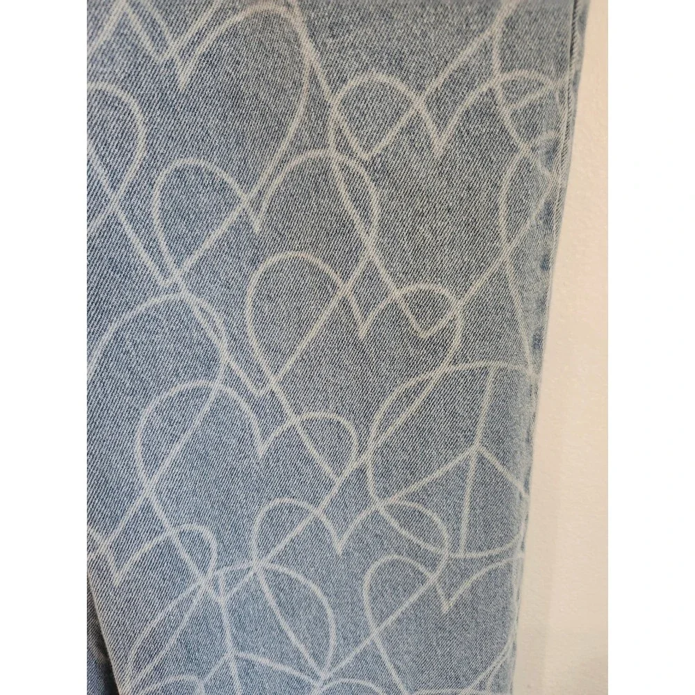 Justice Girls Size 12 Wide‎ Leg Jeans Light Wash Heart Peace Sign Print Cotton